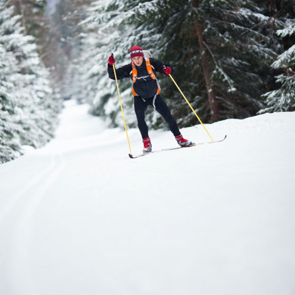 Cross-country skiing: young man cross-country skiing on a lovely